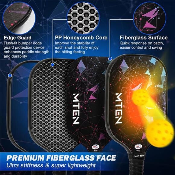 Pickleball Paddles, USAPA Approved Fiberglass Surface Pickleball Set - Picture 3 of 6